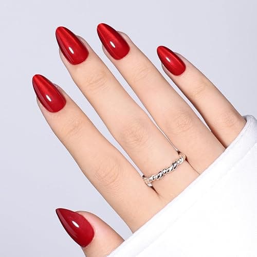 WiniBeauty Red Cat Eye Press On Nails Almond - Short Almond Fake Nails | Red Cateye Press On Nails Reusable Stick On Nails in 16 Sizes, 32pcs False Nail Kit for Women & Girls thumbnail 5