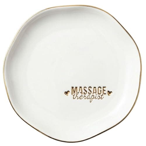 InnoBeta Massage Therapist Gifts for Women, Gifts for Massage Therapist, 4.75" Handcrafted Ceramic Ring Dish with Gold Trim, Decorative Trinket Dish for Rings Earrings - Image 1