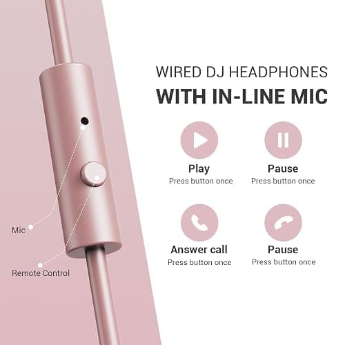 OneOdio Wired Over Ear Headphones Studio Monitor & Mixing DJ Stereo Headsets with 50mm Neodymium Drivers and 1/4 to 3.5mm Jack for AMP Computer Recording Podcast Keyboard Guitar Laptop - Pink thumbnail 4