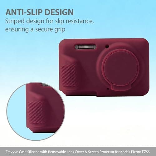 Frevyve Case for Kodak PIXPRO FZ55 Camera, Kodak FZ55 Accessories - Red | Kodak FZ55 Cover, Soft Silicone Protective Case, Anti-Scratch Shell with Removable Lens Cover, 2 Screen Protectors thumbnail 5