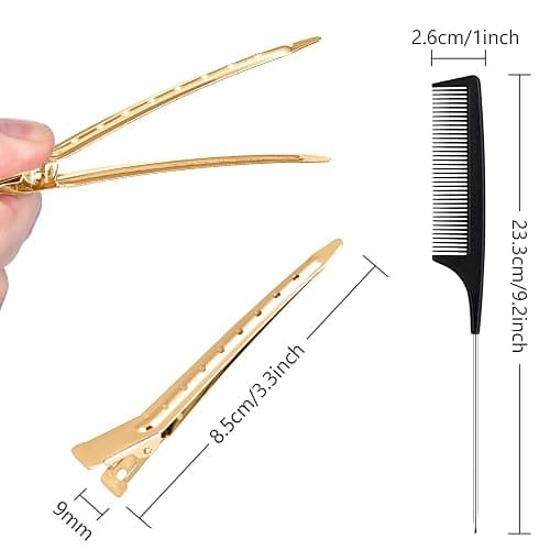 24pcs Hair Sectioning Clips with Styling Comb, 3.5 Inches Duckbill Hair Clips Metal Crocodile Hairdressing Curl Clips thumbnail 2