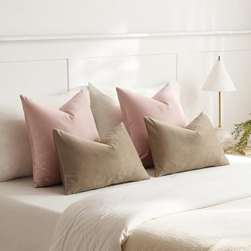 DEZENE Throw Pillow Covers 16x16 Light Pink: Pack of 2 Cozy Soft Velvet Square Modern Luxury Decorative Throw Pillow Cases for Sofa Couch Living Room Bed Home Decor thumbnail 5