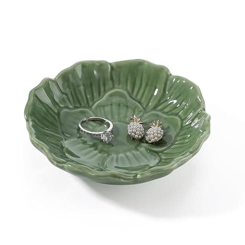 YZMICSTAR Flower Ring Dish Holder,Jewelry Dish Tray,Small Trinket Tray,Jewelry Plate Bowl,Key Bowl,Decorative Plate,Birtdhay Christmas Gifts for Women Friends,Ceramic Green thumbnail 4