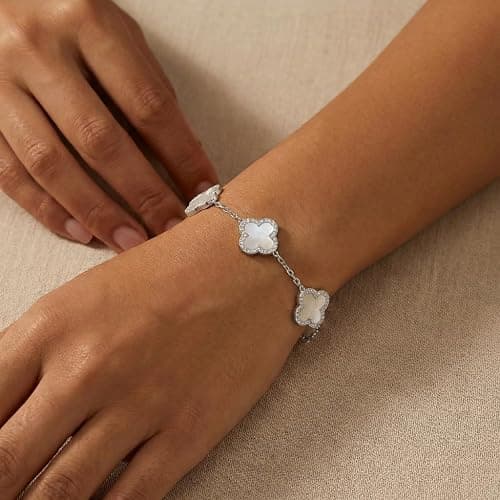 SHINYY Four Leaf Clover Bracelet for Women | 18K Gold Plated Cubic Zirconia Link Bracelet | 4 Leaf Lucky Jewelry Gift for Her thumbnail 2