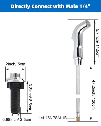 Hygie Rinse Universal Kitchen Sink Faucet Sprayer Head Attachment Compatible with Moen Faucet Sprayer Replacement, Kitchen Sink Side Sprayer with Transparent Hose/Holder, Chrome thumbnail 3