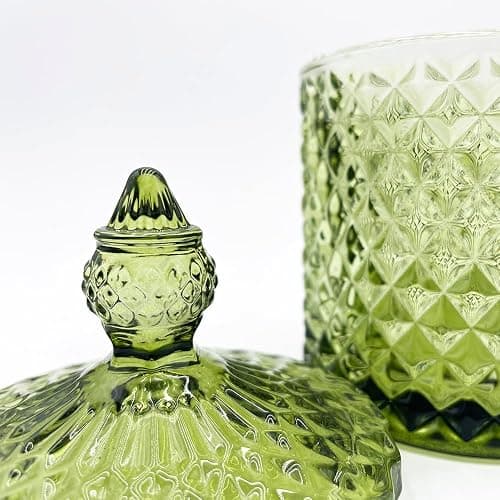 YILUSHENGHUA Colorful Glass Jar With Lid,Candy Cookie Jars,Jewelry Box,Christmas Decorative Jar(Olive Green) thumbnail 7