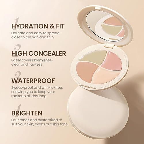 evpct Pot Concealer Full Coverage kit with Brush for Older Women, 4 Nude Shades Under Eye Color Corrector Concealer Palette for Dark Circles Mature Skin Makeup, Waterproof Foundation Color Corrector thumbnail 5