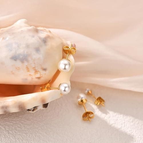 JINERA 5 Pairs Stud Earrings for Women 14K Plated Gold/Silver Pearl Ball Small Stud Earrings Set Cartilage Piercing Hypoallergenic Lightweight Flatback Earrings Jewelry Gifts for Women thumbnail 6
