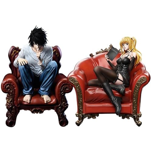 MABAIUDE Anime Figure L and Misa Amane Figure, Sitting on Sofa Edition L Amane Misa Figurine Sculpture Collectible Desktop Decoration Fans Birthday Gifts - Image 1