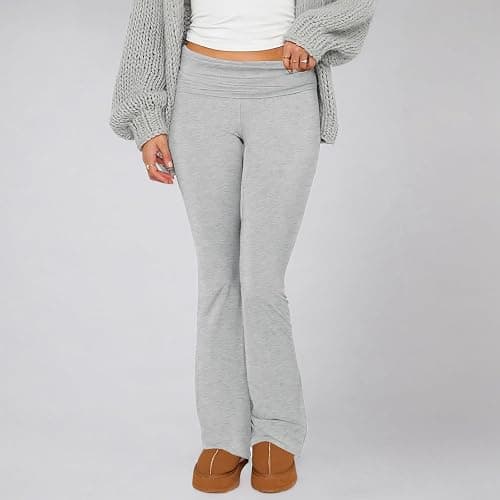 Slakkenreis Flare Leggings for Women Fold Over Wide Leg Yoga Pants Y2K Low Rise Sweatpants Plus Size Workout Cotton Leggings thumbnail 4