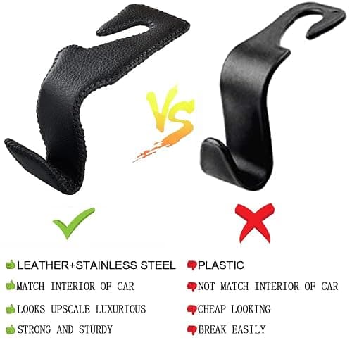 Car Hooks Universal Car Vehicle Back Seat Headrest Hanger Holder Hook Microfiber Leather & Stainless Steel for Bag Purse Cloth Drink Grocery (Black) - Black thumbnail 3