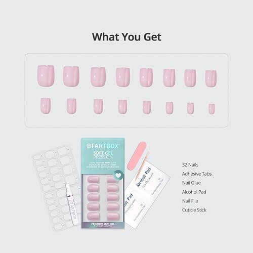 BTArtbox Press On Nails, Yoga, Short Square, Baby Pink Summer Nails, 32Ct | 2+ Weeks Wear, Salon-Quality Natural Nails, 10-Minute Easy Daily Application, Fast Removal, 16 Sizes, All-in-One Complete Kit thumbnail 5