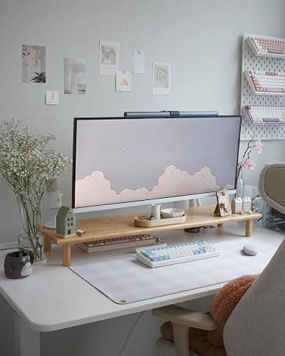 ROCDEER Bamboo Dual Monitor Shelf, Monitor Stand Riser with Underneath Storage for Desk Office Supplies, Supports Heavy TV up to 300 lbs, Natural - Image 1
