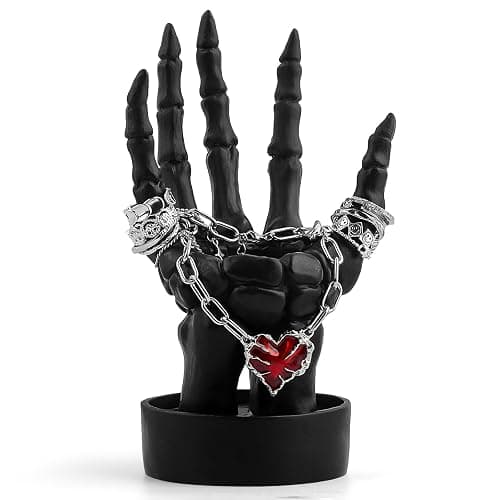 Halloween Decorations Indoor Skeleton Hand Ring Holder Tealight Candle Holder for Gothic Table Decor Jewelry and Earring Organizer Black - Image 1