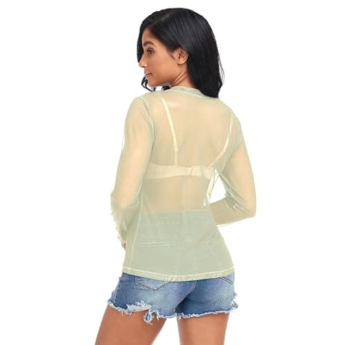 CTYSHTDL Women Mesh Tops Sexy- Sheer Long Sleeve Shirts Crew Neck Going Out Tops thumbnail 2