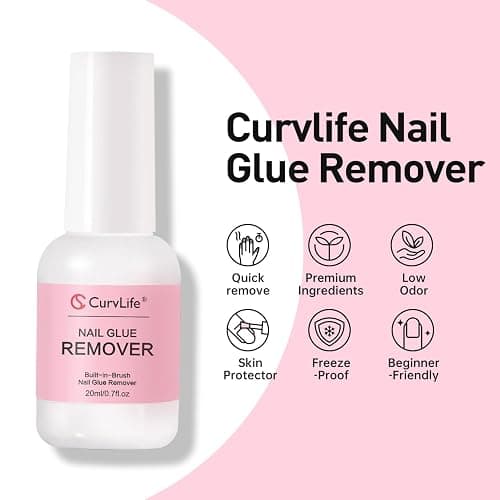 Curvlife Multi-functional Brush-on Nail Glue Remover 20ml for Press On and Fake Nails - Cuticle Pusher for Women thumbnail 5