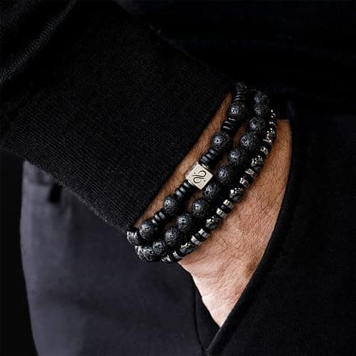 RANKEEF Tiger Eye Bracelet For Men 8MM Natural Stone Stretch Adjustable Black Crystal Beaded Bracelet for Men Women Gifts thumbnail 4