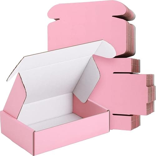 Spakon 50 Packs Shipping Boxes Cardboard Corrugated Mailer Packaging Boxes for Small Business Cute Small Box Cardboard Carton Box Mailers for Packaging Product(Pink,6 x 4 x 1.6 Inches) - Image 1
