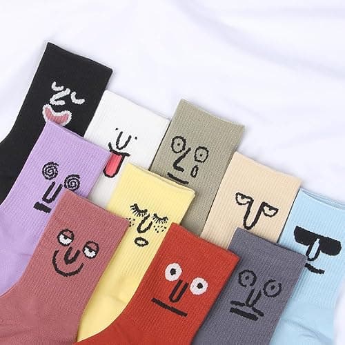 Meloday 10 PACK Crazy Funny Emotion Crew Socks Soft Cotton - 10 different fun designs and color per pack thumbnail 4