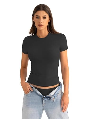 EasyGala Womens Cotton Crew Neck Short Sleeve Shirts Summer Top Trendy Fitted Crop Tops Basic Going Out Tee thumbnail 2