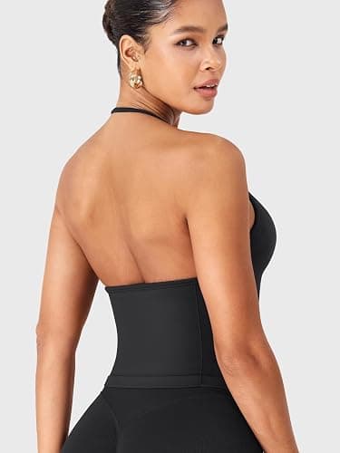 YEOREO SoftHue Impact Longline Strappy Top Women's Halter Workout Tank Tops Backless Gym Longline with Adjustable Strap thumbnail 2