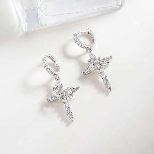ZHDHDQ Crown Cross Necklace Earring Set for Women,Diamond Dainty 14k Gold Plated Cubic Zirconia Pendant Necklaces and Earring,Trendy Waterproof Non Tarnish Faith Jewelry First Communion Necklace thumbnail 6