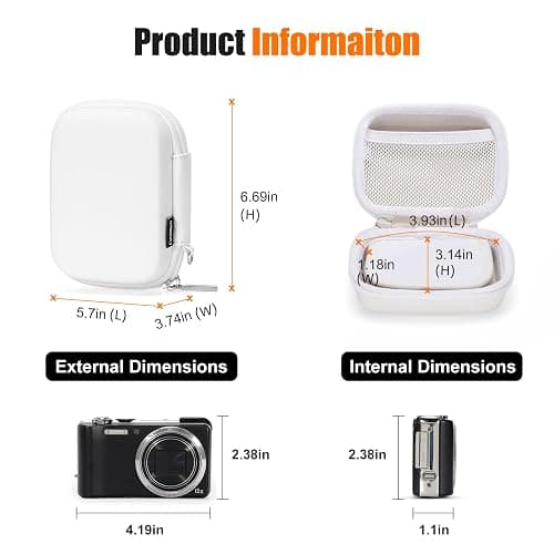 Cwatcun Digital Camera Case, Small Carrying Camera Pouch for AbergBest 2.7" LCD Kodak Pixpro/Canon PowerShot ELPH 180/190 / DSCW830 Travel Cameras, Waterproof Shockproof Case - Blacka WHITE thumbnail 2