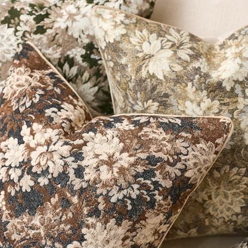 Yangest Neutral Floral Pillow Cover 20 x 20 Inches, Vintage Chenille Square Throw Pillow Cover Soft Decorative Farmhouse Accent Couch Pillow Cover for Living Room Bedroom, Coffee Brown thumbnail 5