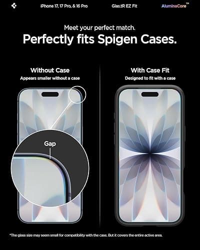 Spigen AluminaCore Tempered Glass Screen Protector [Glas.tR EZ Fit] designed for iPhone 17 Pro | iPhone 17 | iPhone 16 Pro [2 Pack] 9H+ Hardness, Aluminum-Enhanced Durability thumbnail 6