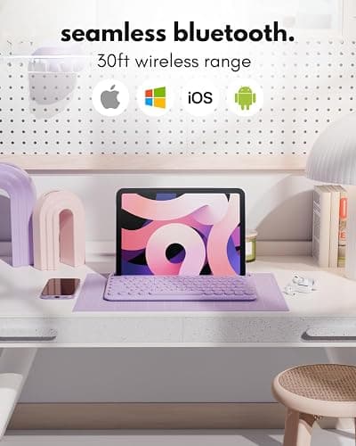 Macally Small Wireless Bluetooth Keyboard for iPad mini/Air/Pro, iPhone, Tablet, and Phone - 78 Key iPad Keyboard with Built-in Stand - Universal Compatible Multi Device - Purple thumbnail 2