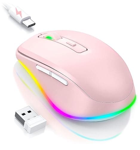 PEIOUS Mouse for Laptop, Wireless Mouse Jiggler - LED Wireless Mice with Build-in Mouse Jiggler Mover, Rechargeable Moving Mouse for Laptop Undetectable Keeps Computer Awake - Pink - Image 1