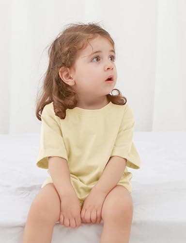 Jimonda Baby Bubble Rompers Boy Girl Cotton Shirt Clothes | Soft,breathable,skin-friendly fabric,Solid Color Outfits,Short Sleeve Button Bodysuit,2pcs set,Summer cool,Durable thumbnail 2
