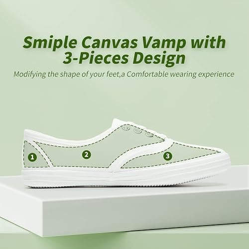 TUOPIN Womens White Canvas Sneakers Low Top Lace-up Canvas Shoes Lightweight Casual Tennis Shoes thumbnail 3