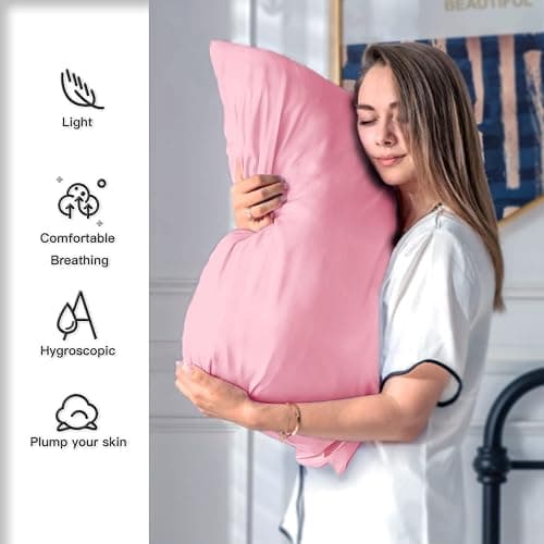 Natural Mulberry Silk Pillowcase for Hair and Skin Standard Size 20"X 26" Case with Hidden Zipper Soft Breathable Smooth Cooling Silk Pillow Covers for Sleeping(Pink,1Pcs) thumbnail 3