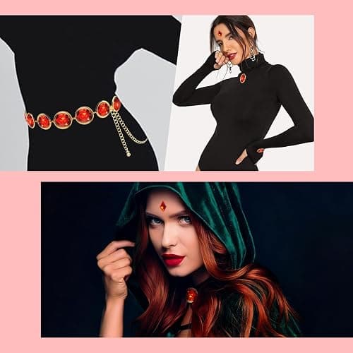 Red Gem Waist Belt - Adjustable Rhinestone Chain Belt for Women, Anime Cosplay Stone Waist Chain Set Halloween Costume Jewelry Props Accessories for Dress Up Party thumbnail 4