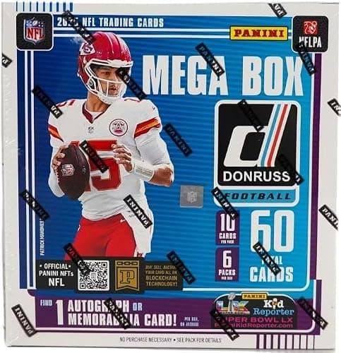 NEW 2025DONRUSS Football Card MEGA Box, 60 Cards - 1 Autograph or Memorabilia Card Per Box! (Red Wave Parallels) - Image 1