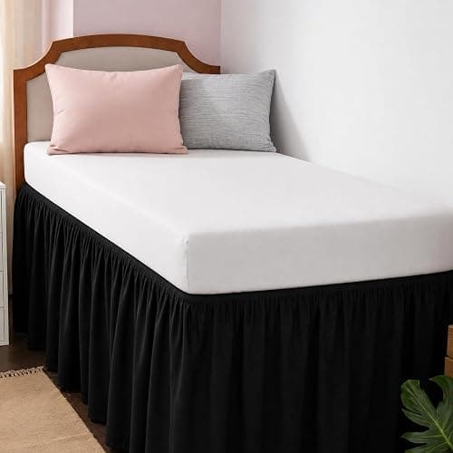 RIMELA Black Platform Dorm Bed Skirt Twin XL 25 Inch Drop, Extra Long Bedskirt with Split Corner for Raised & Lofted Bed, Bedroom Decor for Hide Clutter & Provides Privacy, Soft, Machine Washable - Image 1