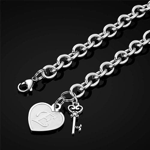M MOOHAM Heart Initial Bracelets for Women Gifts - Engraved 26 Letters Initial Charms Bracelet Stainless Steel Bracelet Birthday Christmas Jewelry Gift for Women Teen Girls thumbnail 5