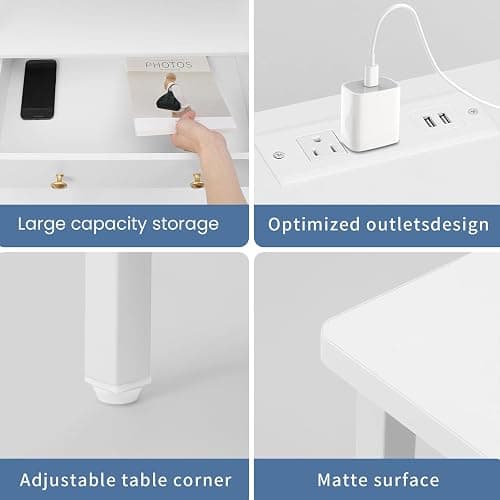 Edbuosy 3 Wooden Drawers Night Stand, 27 Inch Wide Nightstand with Charging Station and Adjustable Drawers, Small Dresser for Closet, Bedside Table for Living Room/Bedroom/Office, White. thumbnail 4