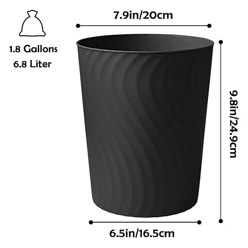 YGJT Small Trash Can, 3 Pack 1.8 Gallons Bathroom Trash Can, Slim Waste Basket, Round Garbage Can, Plastic Trash Bin for Kitchen, Dorm, Bedroom, Office, Living Room, Study, Compact Spaces(Black) thumbnail 6