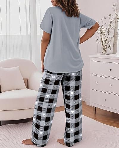 CHICME Womens Pajamas Sets 2 Piece Short Sleeve Lounge Set Printed Loose Pants Pj Sets Loungewear Set thumbnail 2
