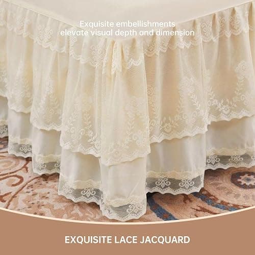 Knitted Lace Bed Skirt for Full Bed - 17" Drop, Wrap Around Bedskirt with Platform, Dust Ruffle Dorm Room Bedskirts thumbnail 3