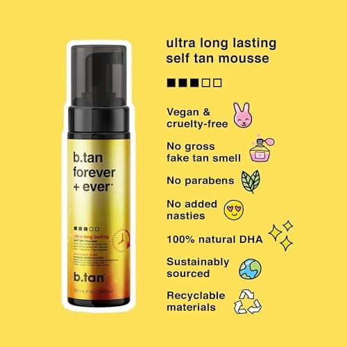 b.tan Ultra Long Lasting Self Tanner Mousse | Forever & Ever - Lasts Up to 11 Days, Fast, 1 Hour Express Sunless Tanning Foam, No Fake Tan Smell, Dark Bronze Glow, Vegan, Cruelty Free, 6.7 Fl Oz thumbnail 3