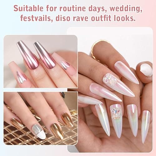 BUTBU Chrome Nail Powder, 2 Farben Pigment Für Nägel, Rosa Weiß chrome nail powder, Neon Glassy Ice Cromepulver Glitzerpuder, Meerjungfrau Pigment Perle Glitter Staub, für-Nail Art Dekoration thumbnail 6
