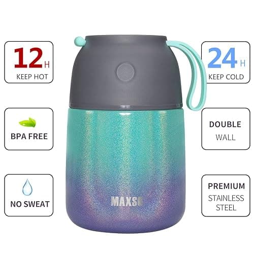 MAXSO Soup Thermo for Hot & Cold Food for Adults Kids, 17 oz Vacuum Insulated Steel Lunch Container Bento Box with Spoon, Leakproof Thermal Food Jar for School Office Travel - Rainbow thumbnail 5