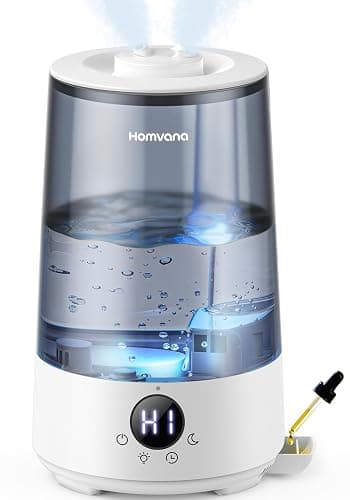 Homvana Humidifiers for Bedroom Home, 3.6 L Cool Mist Top-Fill 34H Super Long Time, Quiet 16dB, Baby Humidifier, Oil Diffuser Large, Plants, Nursery, Office BPA FREE, 7 Color Light (Grey) - Image 1
