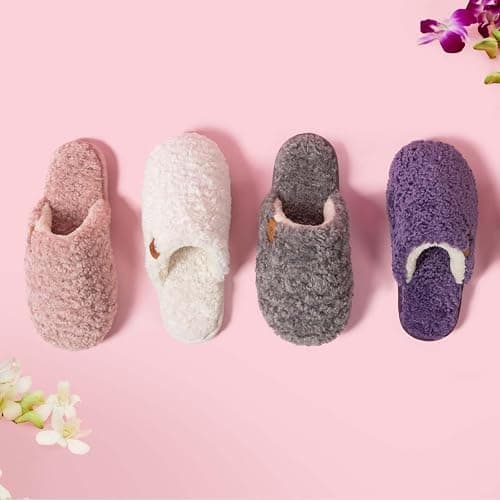 EverFoams Women's Fuzzy Slip-on Slippers Warm Cozy Soft Lightweight Memory Foam Indoor House Shoes thumbnail 9