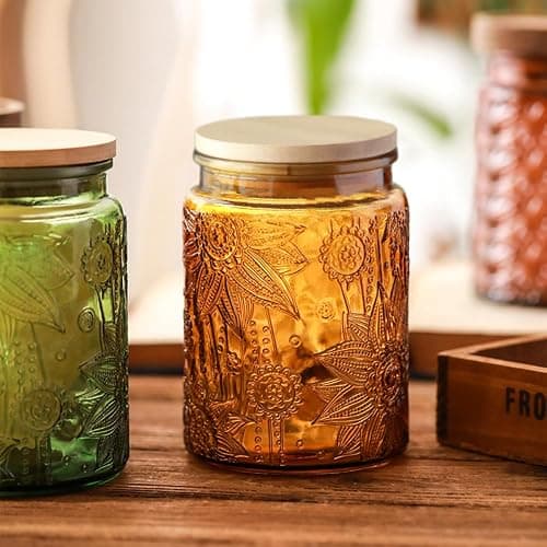 Green Glass Canister, Candy Jar with Lid, 23.7 FL OZ Vintage Colored Mason Jars for Kitchen Decorative Jar for Coffee Tea Candy Cookies, Cute Jars (Green, 1 Pack) thumbnail 5