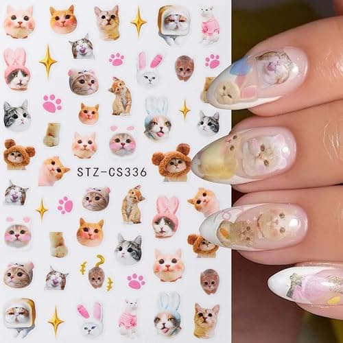 Cute Cat Nail Stickers 3 Sheets Heart Nail Decals Stickers for Nails Art Design Self-Adhesive Sticker DIY Nail Art Decoration Handmade Nails Supplies thumbnail 4