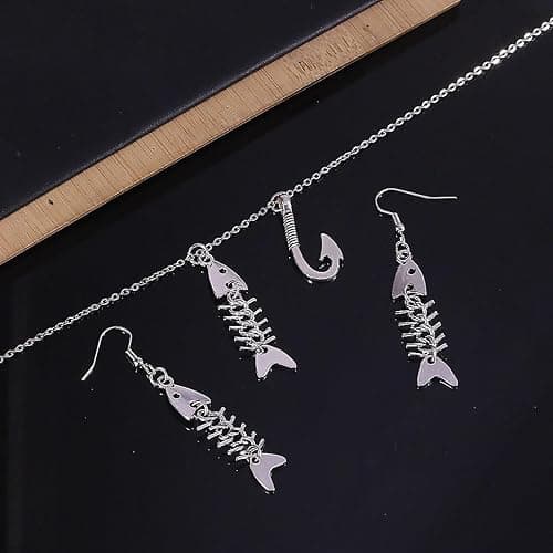 Goth Necklace Earrings for Women Y2K Grunge Accessories Emo Jewelry Gothic Fish Bone Weird Punk Fishing Necklace Fish Skeleton Dangle thumbnail 4